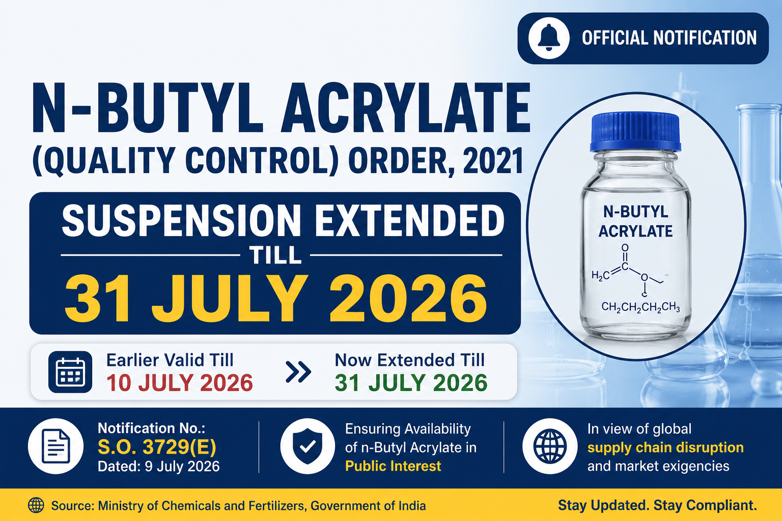 n-Butyl Acrylate QCO suspension extended till 31 July 2026 n-Butyl Acrylate QCO suspension extended till 31 July 2026