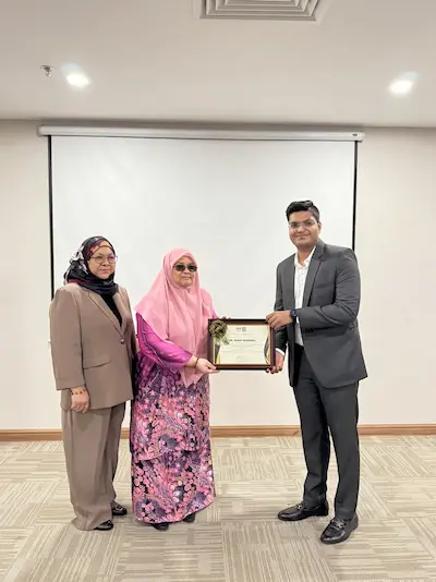 Certificate of appreciation from Malaysian Government.